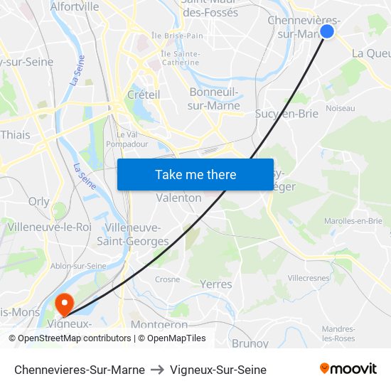 Chennevieres-Sur-Marne to Vigneux-Sur-Seine map