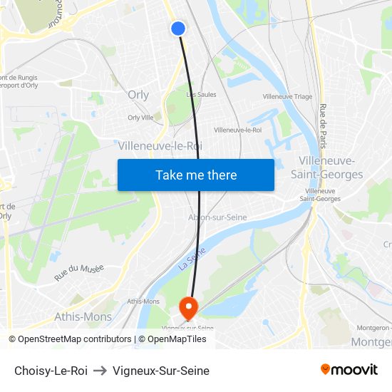 Choisy-Le-Roi to Vigneux-Sur-Seine map