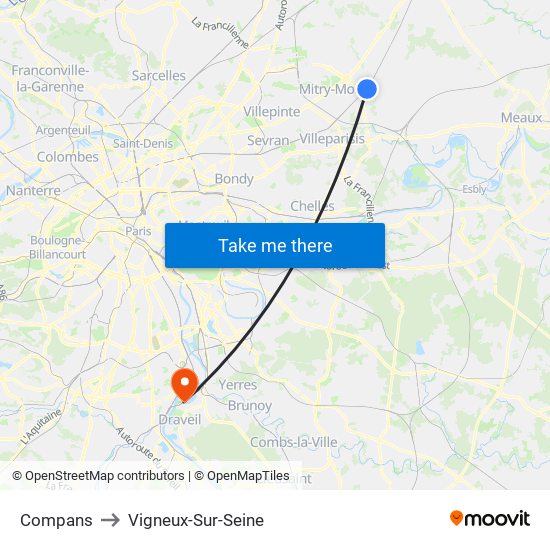 Compans to Vigneux-Sur-Seine map