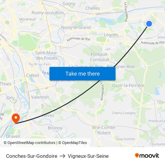 Conches-Sur-Gondoire to Vigneux-Sur-Seine map