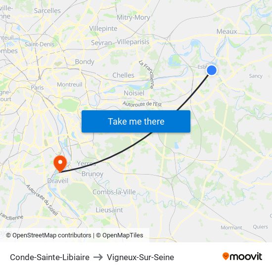 Conde-Sainte-Libiaire to Vigneux-Sur-Seine map