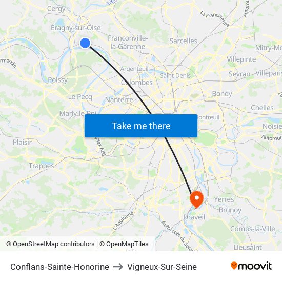 Conflans-Sainte-Honorine to Vigneux-Sur-Seine map