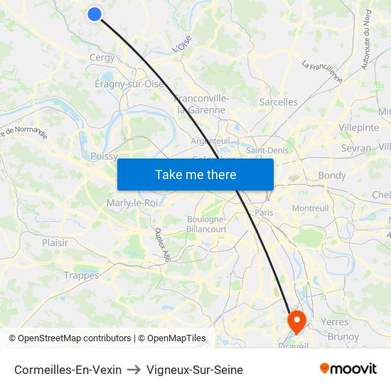 Cormeilles-En-Vexin to Vigneux-Sur-Seine map