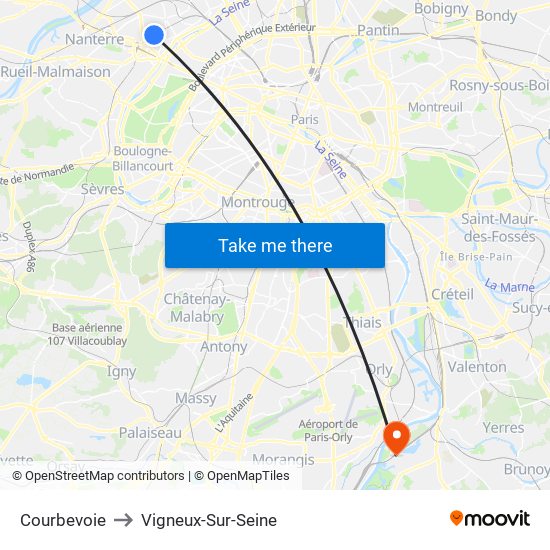 Courbevoie to Vigneux-Sur-Seine map