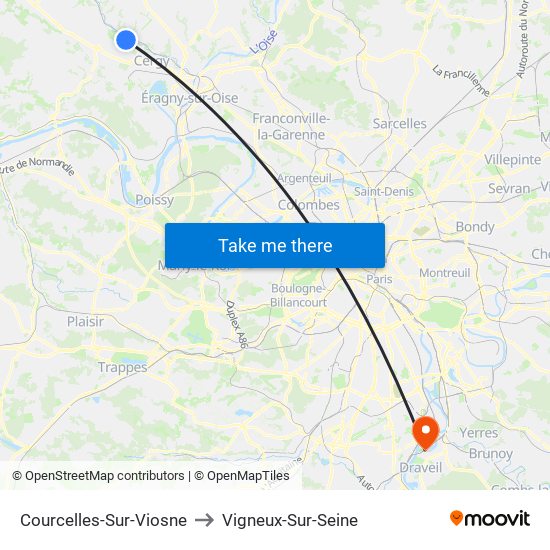 Courcelles-Sur-Viosne to Vigneux-Sur-Seine map