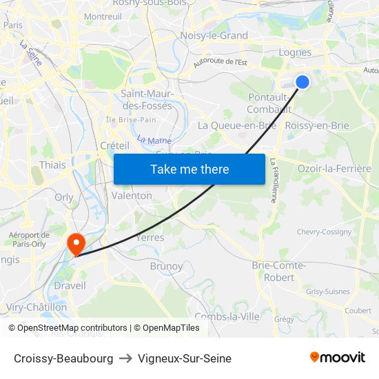 Croissy-Beaubourg to Vigneux-Sur-Seine map