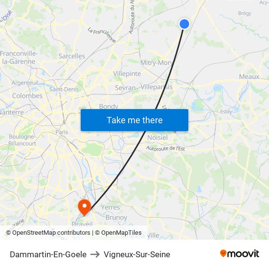 Dammartin-En-Goele to Vigneux-Sur-Seine map