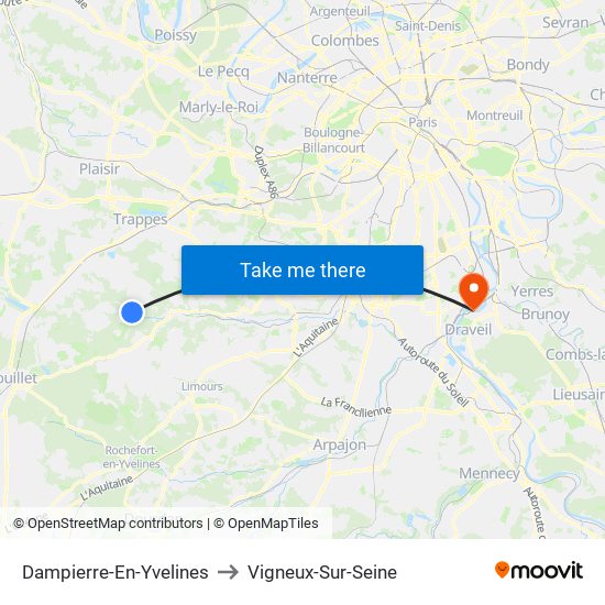 Dampierre-En-Yvelines to Vigneux-Sur-Seine map