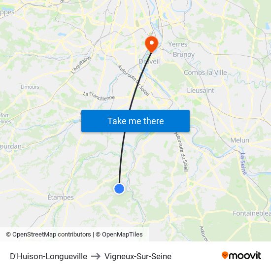 D'Huison-Longueville to Vigneux-Sur-Seine map