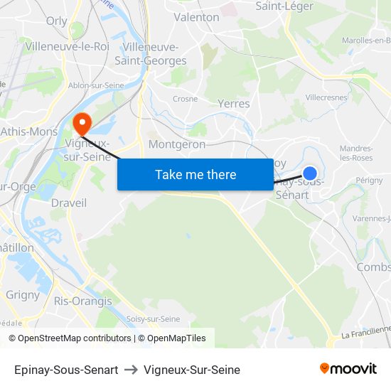 Epinay-Sous-Senart to Vigneux-Sur-Seine map