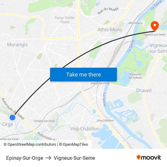Epinay-Sur-Orge to Vigneux-Sur-Seine map
