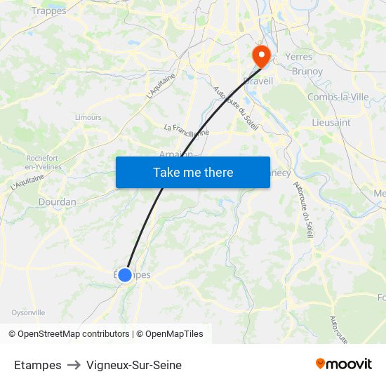 Etampes to Vigneux-Sur-Seine map