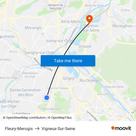 Fleury-Merogis to Vigneux-Sur-Seine map
