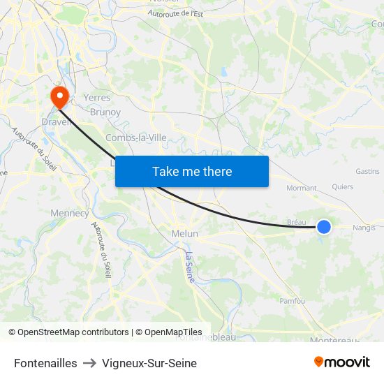 Fontenailles to Vigneux-Sur-Seine map