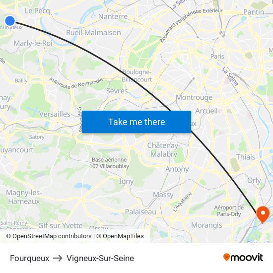 Fourqueux to Vigneux-Sur-Seine map
