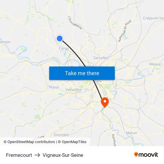 Fremecourt to Vigneux-Sur-Seine map