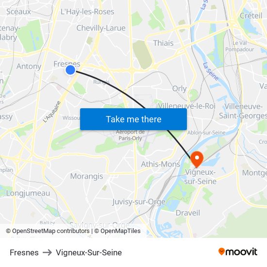 Fresnes to Vigneux-Sur-Seine map