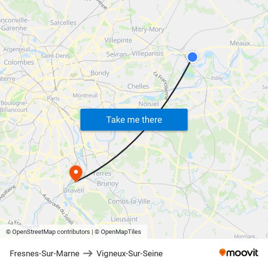 Fresnes-Sur-Marne to Vigneux-Sur-Seine map