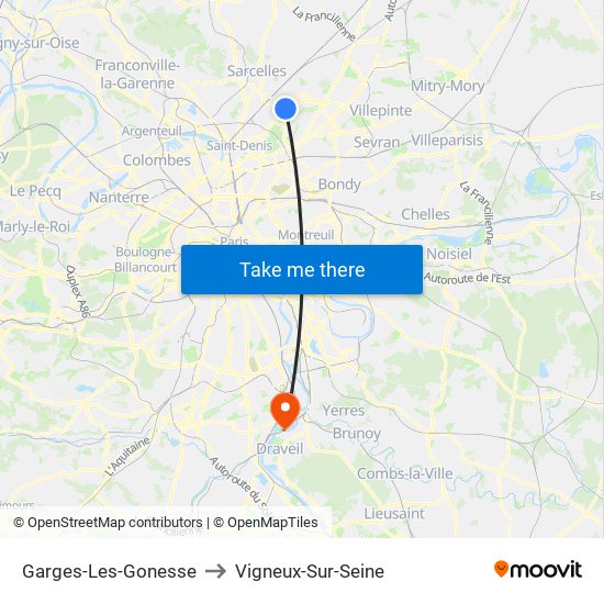 Garges-Les-Gonesse to Vigneux-Sur-Seine map