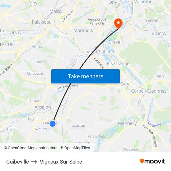 Guibeville to Vigneux-Sur-Seine map