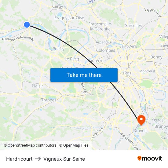 Hardricourt to Vigneux-Sur-Seine map