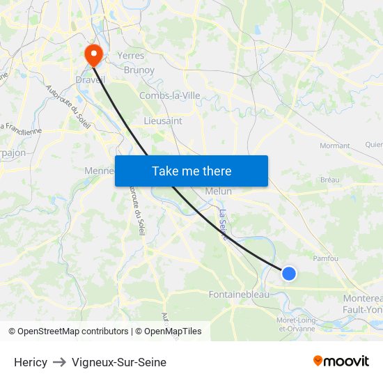 Hericy to Vigneux-Sur-Seine map