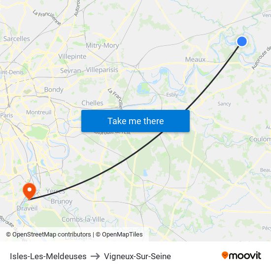 Isles-Les-Meldeuses to Vigneux-Sur-Seine map