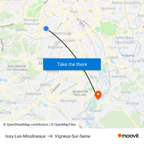 Issy-Les-Moulineaux to Vigneux-Sur-Seine map