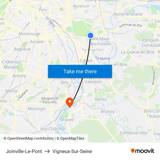 Joinville-Le-Pont to Vigneux-Sur-Seine map