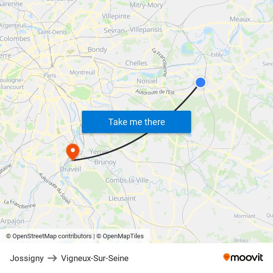 Jossigny to Vigneux-Sur-Seine map