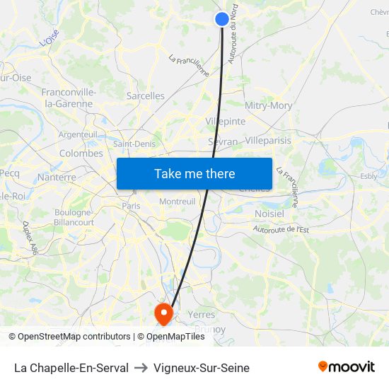 La Chapelle-En-Serval to Vigneux-Sur-Seine map