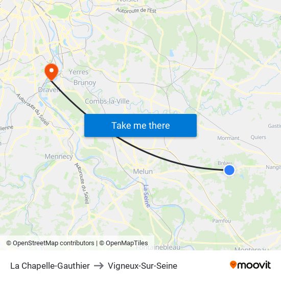 La Chapelle-Gauthier to Vigneux-Sur-Seine map