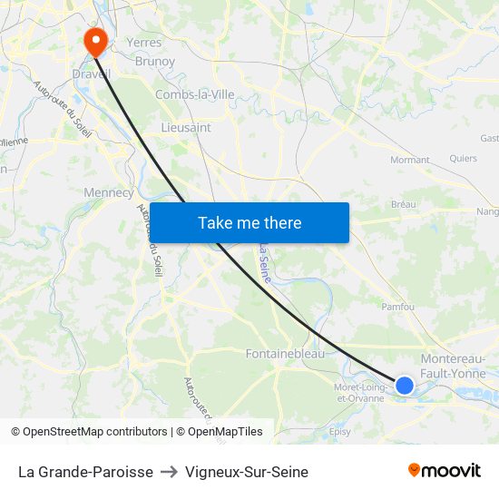 La Grande-Paroisse to Vigneux-Sur-Seine map