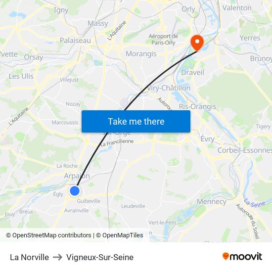 La Norville to Vigneux-Sur-Seine map