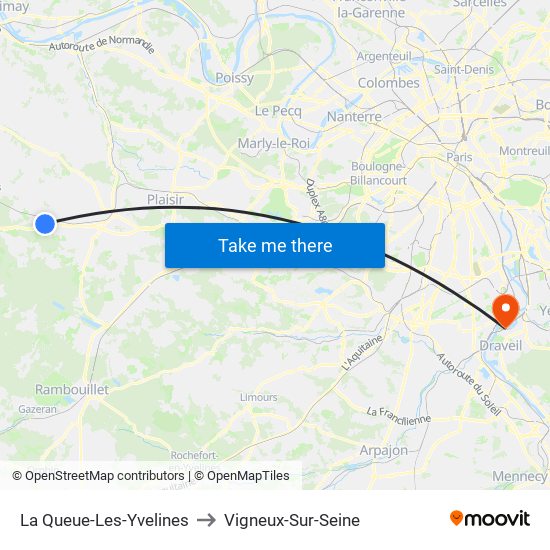 La Queue-Les-Yvelines to Vigneux-Sur-Seine map