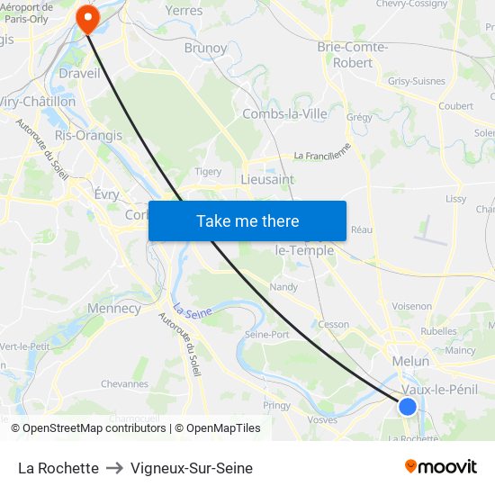 La Rochette to Vigneux-Sur-Seine map