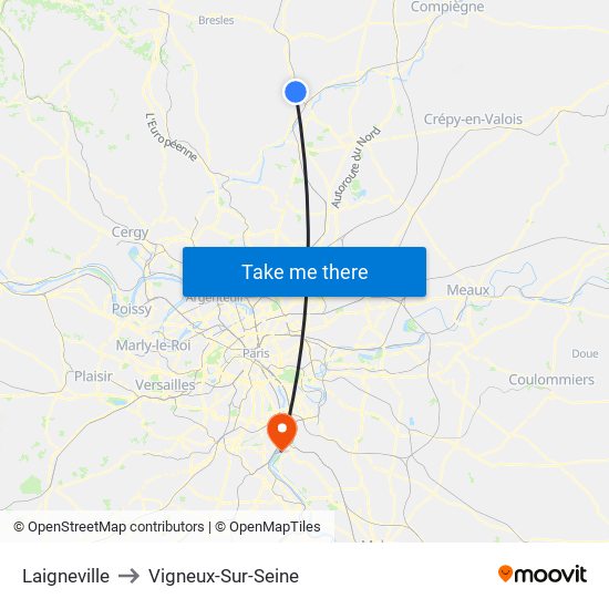 Laigneville to Vigneux-Sur-Seine map