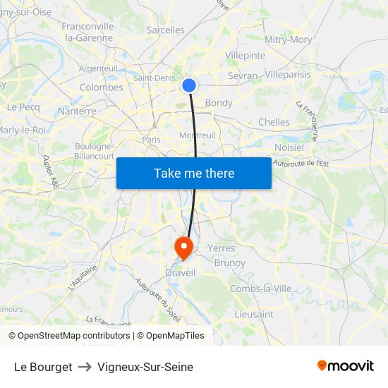 Le Bourget to Vigneux-Sur-Seine map