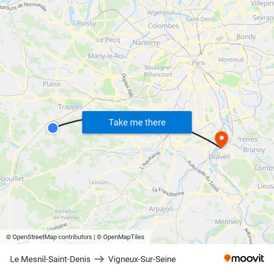 Le Mesnil-Saint-Denis to Vigneux-Sur-Seine map