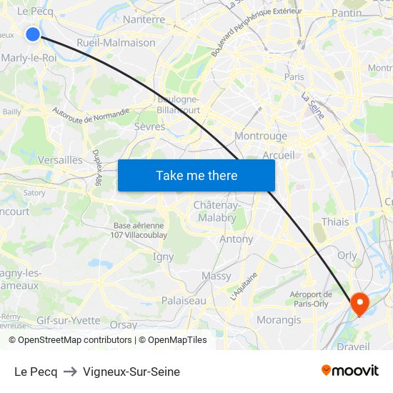 Le Pecq to Vigneux-Sur-Seine map