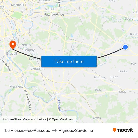 Le Plessis-Feu-Aussoux to Vigneux-Sur-Seine map