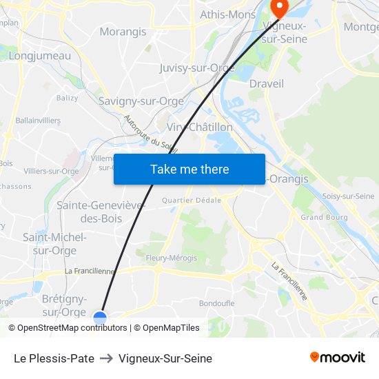 Le Plessis-Pate to Vigneux-Sur-Seine map