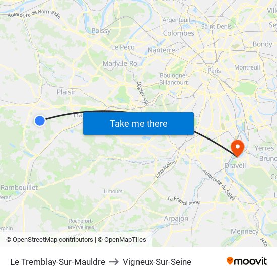 Le Tremblay-Sur-Mauldre to Vigneux-Sur-Seine map