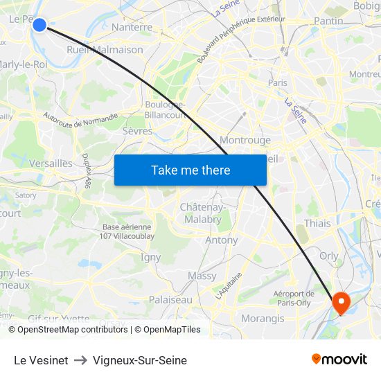 Le Vesinet to Vigneux-Sur-Seine map