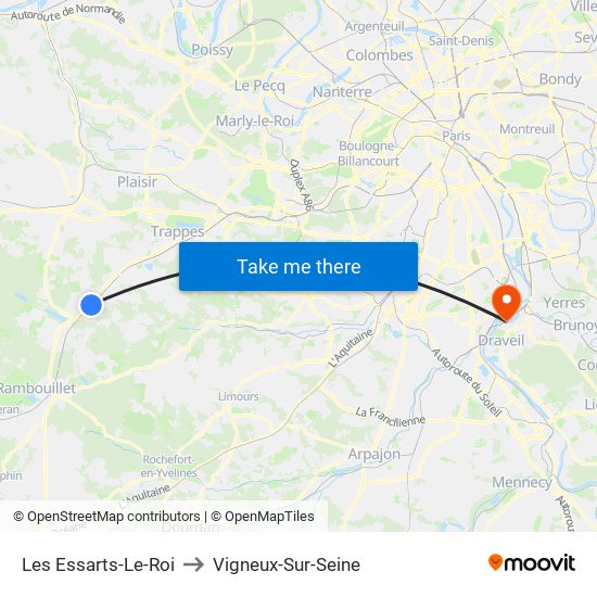 Les Essarts-Le-Roi to Vigneux-Sur-Seine map