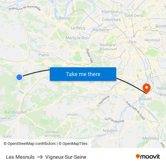 Les Mesnuls to Vigneux-Sur-Seine map