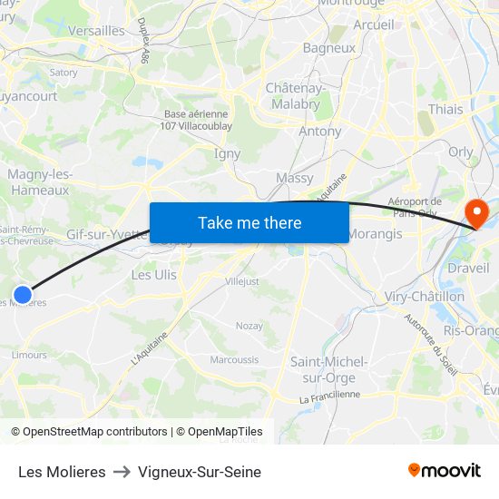 Les Molieres to Vigneux-Sur-Seine map