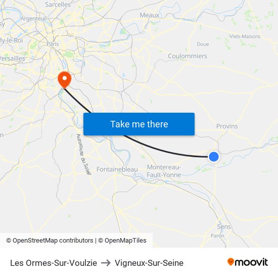 Les Ormes-Sur-Voulzie to Vigneux-Sur-Seine map