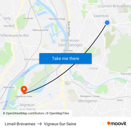 Limeil-Brevannes to Vigneux-Sur-Seine map