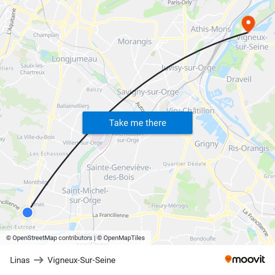 Linas to Vigneux-Sur-Seine map